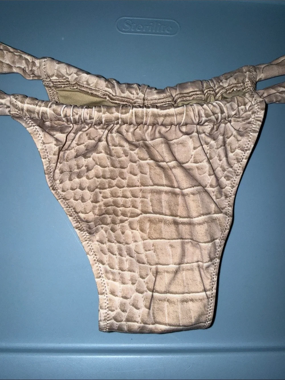 Skims signature swim ruched thong bikini bottom dune crocodile print XL